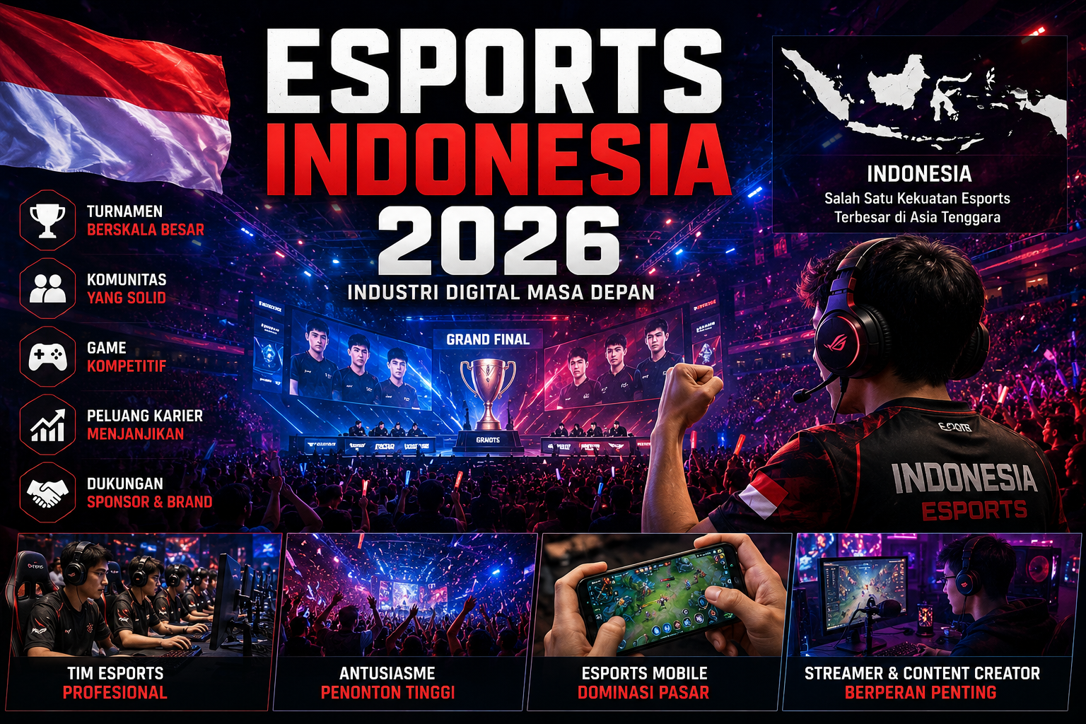 esports Indonesia 2026 dengan turnamen gaming profesional modern
